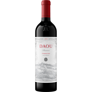 Red wine bottle with 'DAOU Reserve' label on a white background