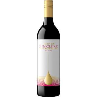 Wine bottle labeled 'Drop of Sunshine' on a white background